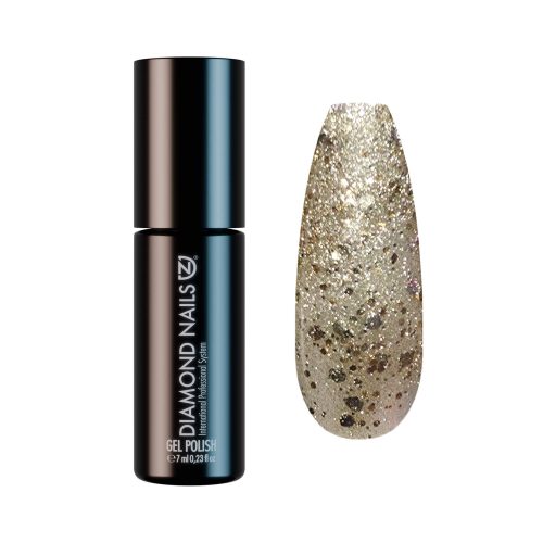 Diamond Nails Gel Esmalte DN115 - Dorado Brillos con Dorado Hexágono 7ml Dorado Reflejos Reales