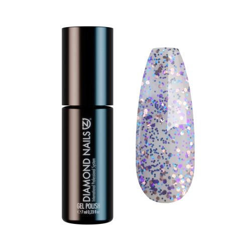 Diamond Nails Gel Esmalte - DN229 - Magic Mike 7ml Azul Transparente con Glitter Lila-Negro y Toques Naranja
