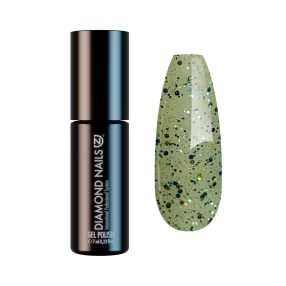Gel esmalte semipermanente verde con purpurina dorada para uñas brillantes y elegantes