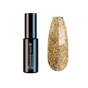 Diamond Nails Gel Esmalte Semipermanente – Oro Luminoso con Purpurina Grande – DN226 – 4ml – HEMA Free