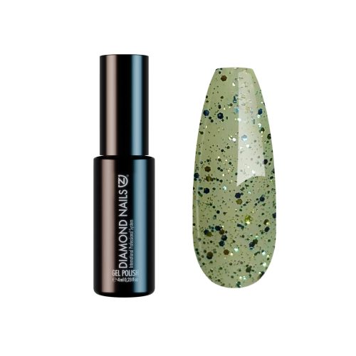 Diamond Nails Gel Esmalte Semipermanente – Verde con Purpurina Dorada y Azul – DN232 – 4ml – HEMA Free