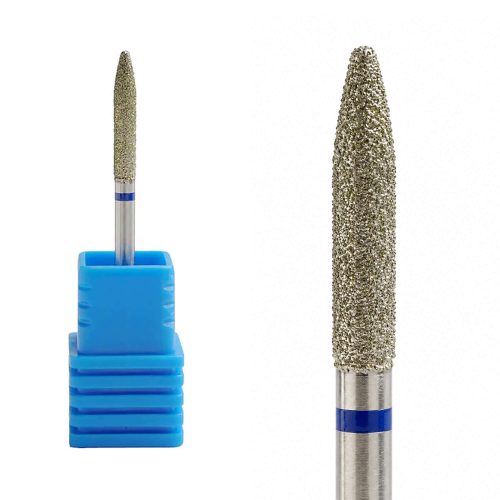 Fresa de diamante en forma de cono fino para torno de uñas, ideal para trabajar con máxima precisión en la zona de la cutícula y contornos delicados sin dañar la uña natural
