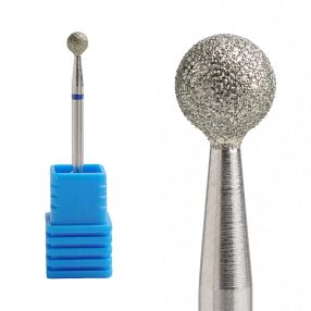 Fresa de diamante en forma de bola color plata para torno de uñas, diseñada para la limpieza precisa de la cutícula y la eliminación eficaz de piel muerta sin dañar la uña natural