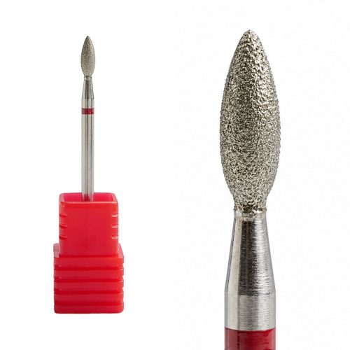 Fresa de diamante en forma de trigo color plata para torno de uñas, diseñada para limpiar la cutícula y zonas estrechas con alta precisión sin dañar la uña natural