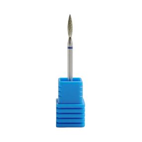 Fresa de diamante en forma flame para torno de uñas, diseñada para limpiar la cutícula con alta precisión y trabajar zonas estrechas sin dañar la uña natural