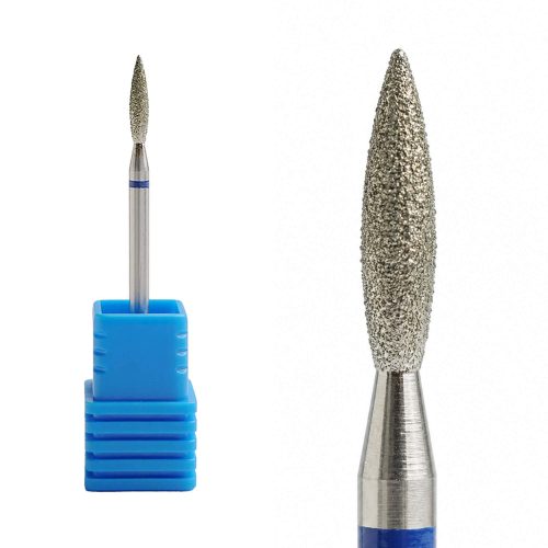Fresa de diamante en forma flame para torno de uñas, diseñada para limpiar la cutícula con alta precisión y trabajar zonas estrechas sin dañar la uña natural
