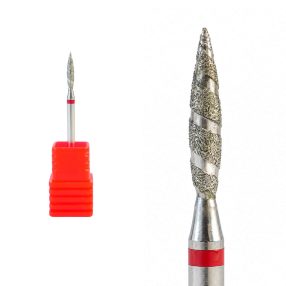 Fresa de diamante tipo tornado para torno de uñas, diseñada para la eliminación rápida y eficaz de gel y acrílico, optimizando el tiempo de trabajo profesional