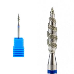 Fresa de diamante tipo tornado para torno de uñas, diseñada para la remoción intensiva y rápida de gel y acrílico, mejorando la eficiencia del trabajo profesional