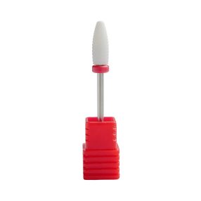 Fresa de cerámica tipo kugli color blanco para torno de uñas, diseñada para la eliminación suave y controlada de gel y acrílico sin dañar la uña natural