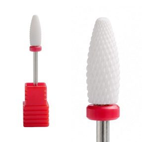 Fresa de cerámica tipo kugli color blanco para torno de uñas, diseñada para la eliminación suave y controlada de gel y acrílico sin dañar la uña natural