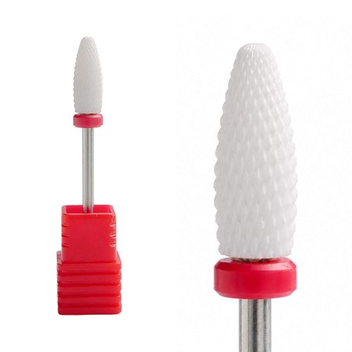 Fresa de cerámica tipo kugli color blanco para torno de uñas, diseñada para la eliminación suave y controlada de gel y acrílico sin dañar la uña natural