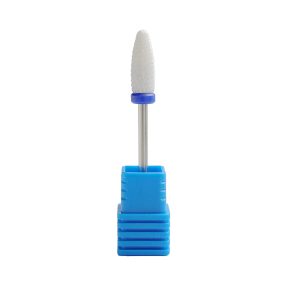 Fresa de cerámica tipo kugli blanca para torno de uñas, diseñada para la eliminación precisa de gel y acrílico con baja generación de calor y máxima seguridad