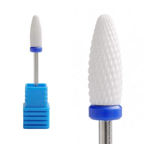 Fresa de cerámica tipo kugli blanca para torno de uñas, diseñada para la eliminación precisa de gel y acrílico con baja generación de calor y máxima seguridad