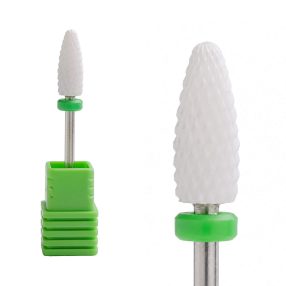 Fresa de cerámica tipo kugli blanca para torno de uñas, diseñada para una remoción suave y uniforme de gel y acrílico sin dañar la uña natural