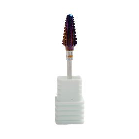 Fresa de carburo tipo tornado multicolor para torno de uñas, diseñada para la remoción intensiva y rápida de gel y acrílico, optimizando el tiempo de trabajo profesional