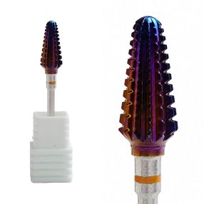 Fresa de carburo tipo tornado multicolor para torno de uñas, diseñada para la remoción intensiva y rápida de gel y acrílico, optimizando el tiempo de trabajo profesional