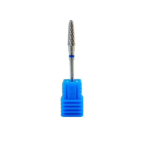 Fresa de carburo en forma de cono pequeño color plata para torno de uñas, diseñada para trabajar con precisión en zonas difíciles y contornos sin dañar la uña natural