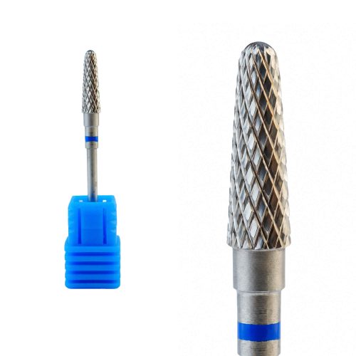 Fresa de carburo en forma de cono pequeño color plata para torno de uñas, diseñada para trabajar con precisión en zonas difíciles y contornos sin dañar la uña natural